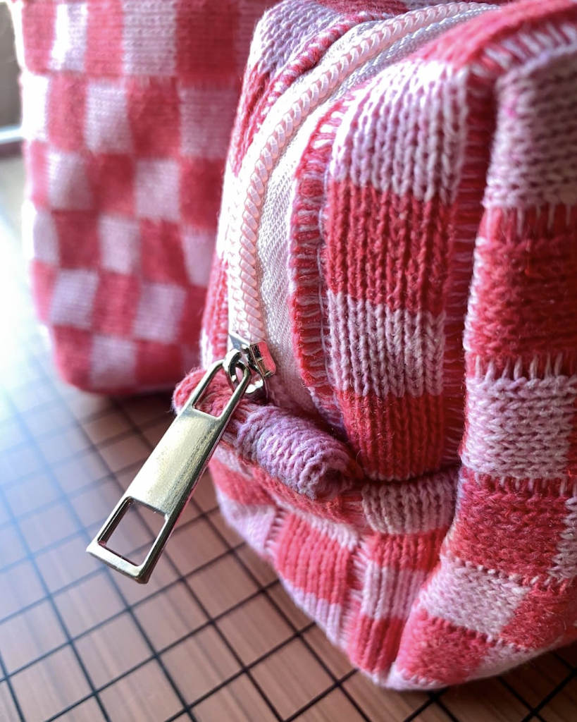 pink checkered bag 