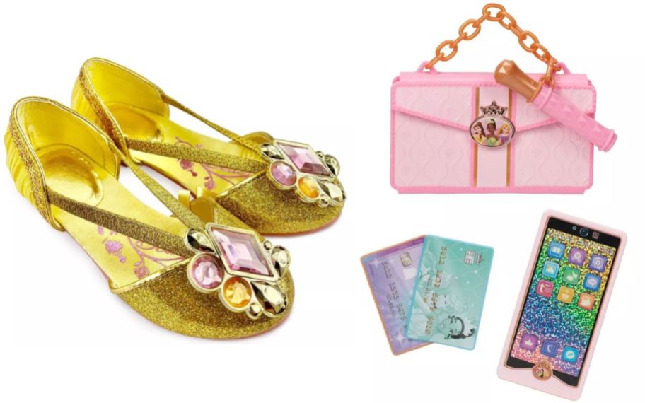 disney princess belle costume shoes and accessory set with clutch phone and credit cards