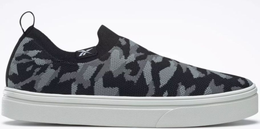 womens black and gray camo print slipon sneaker