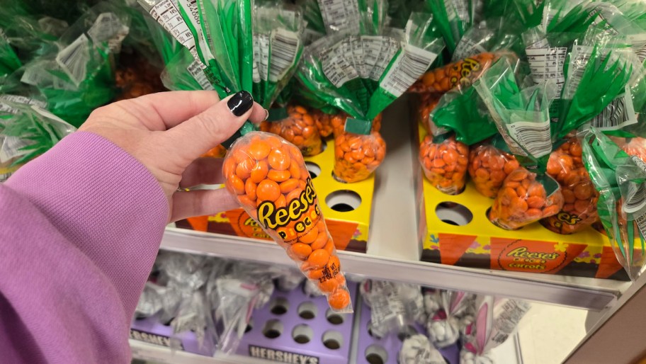 a carrot shaped bag of reese's pieces