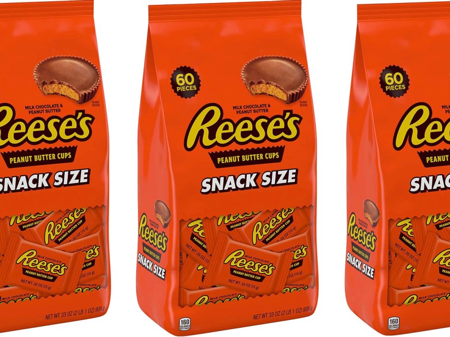 three reeses snack size peanut butter cups bags