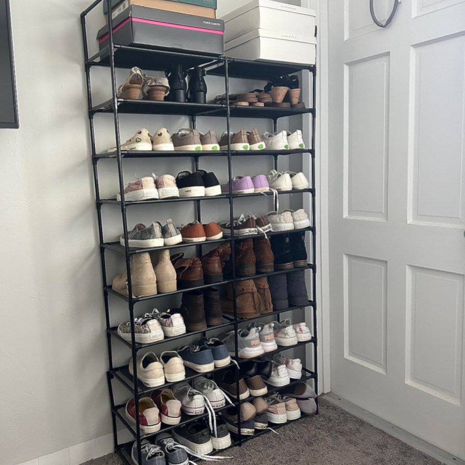 40 pairs of shoes on 10-tier shoe rack