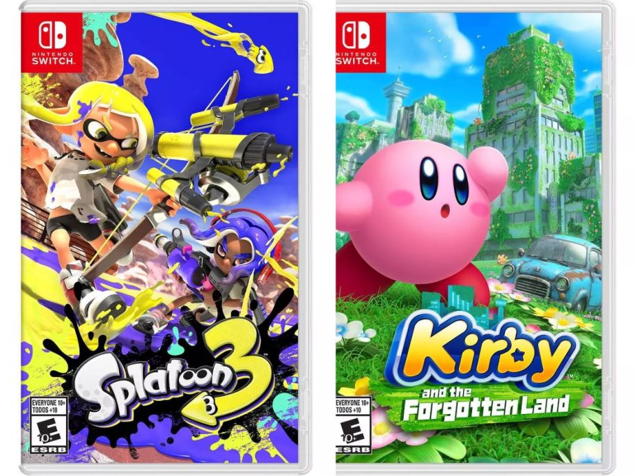 nintendo switch game covers for splatoon 3 and kirby