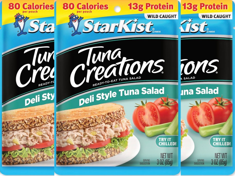 three tuna creations deli style tuna salad pouches 