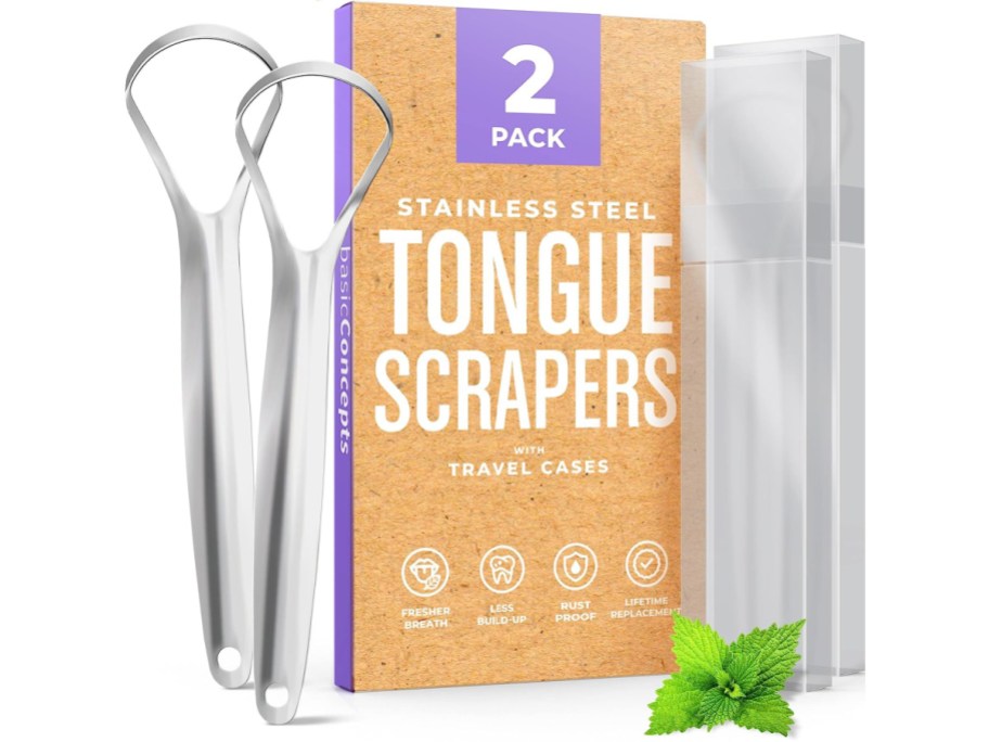 stock image of BASIC CONCEPTS Tongue Scraper with Cases 2 Pack 
