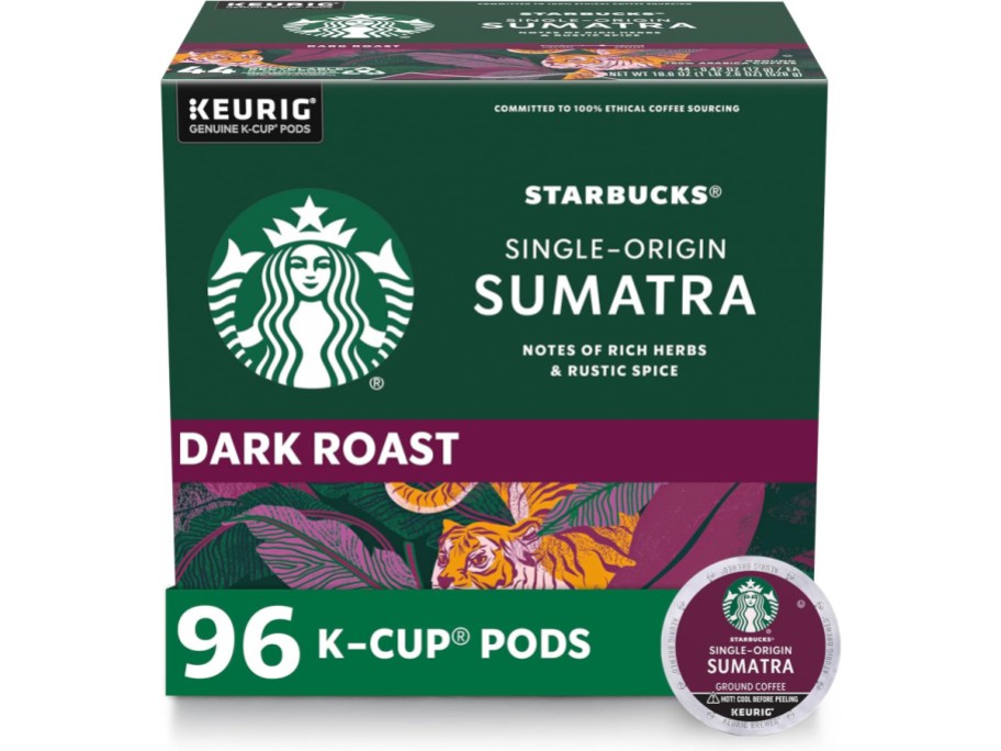 stock image of Starbucks K-Cup Coffee Pods—Dark Roast Coffee Sumatra 96 Count