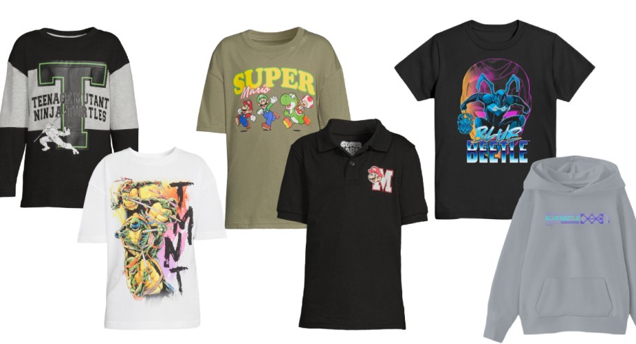 Kids Character Shirts 2-Packs from $4.98 on Walmart.com | Mario, TMNT, Batman & More