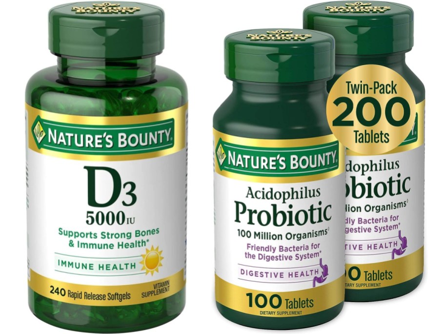 stock images of vitamin D3 and probiotic twin pack