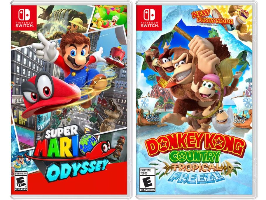 nintendo switch game covers for super mario odyssey and Donkey Kong Country: Tropical Freeze 