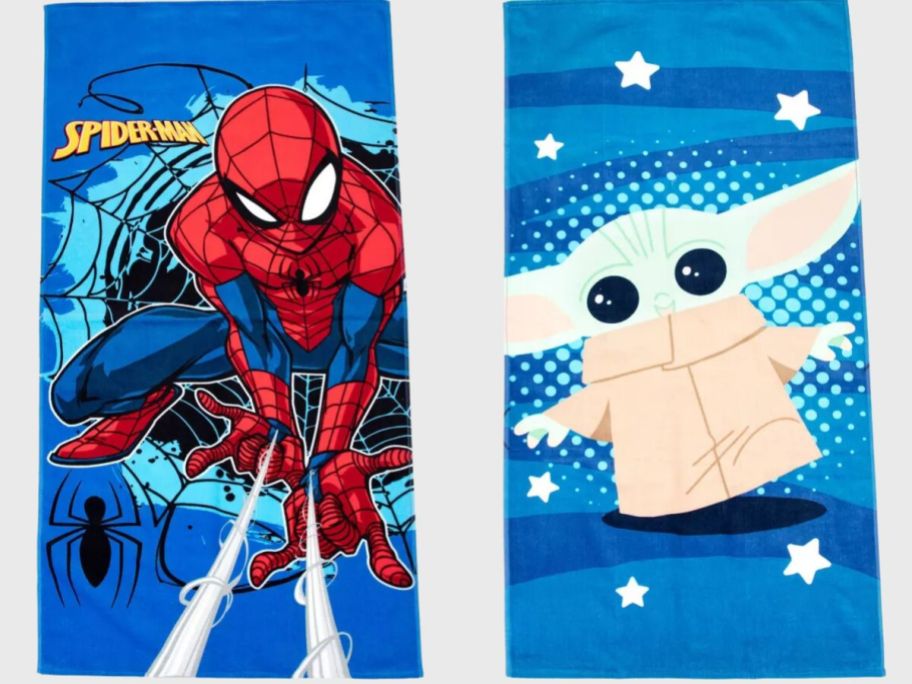 Spiderman and Grogu beach towels