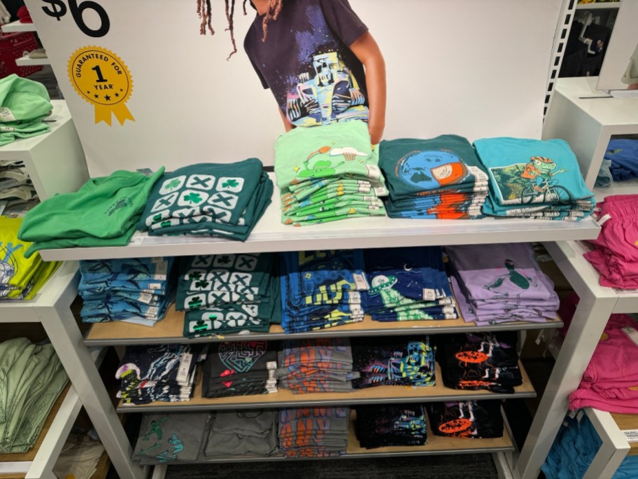 boy's t-shirts on a display in store