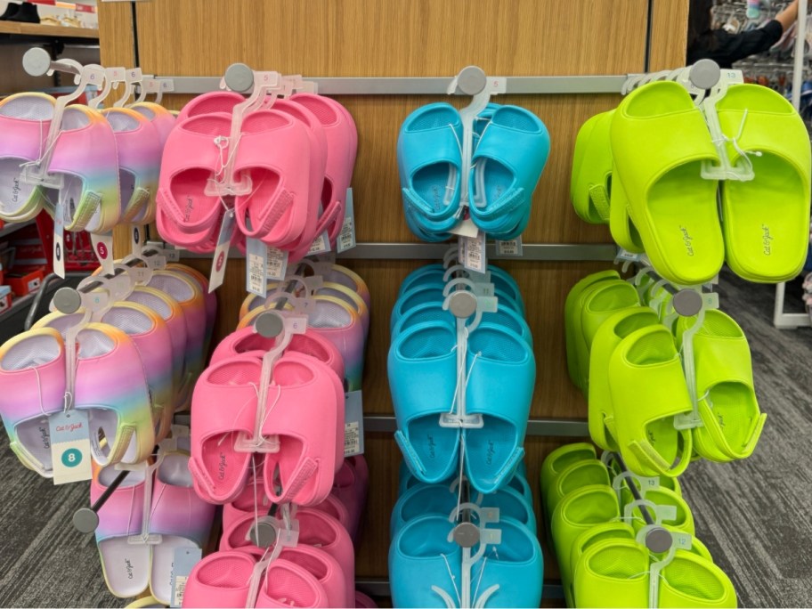 colorful kids sandals on display