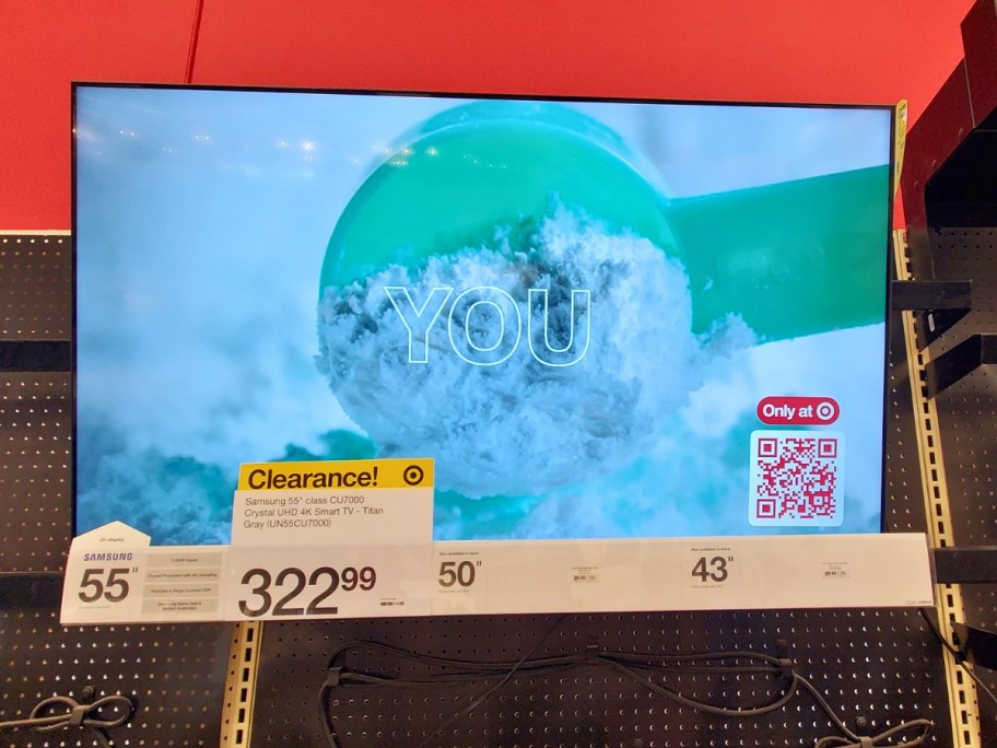 Samsung TV on display with a sale sign at Target