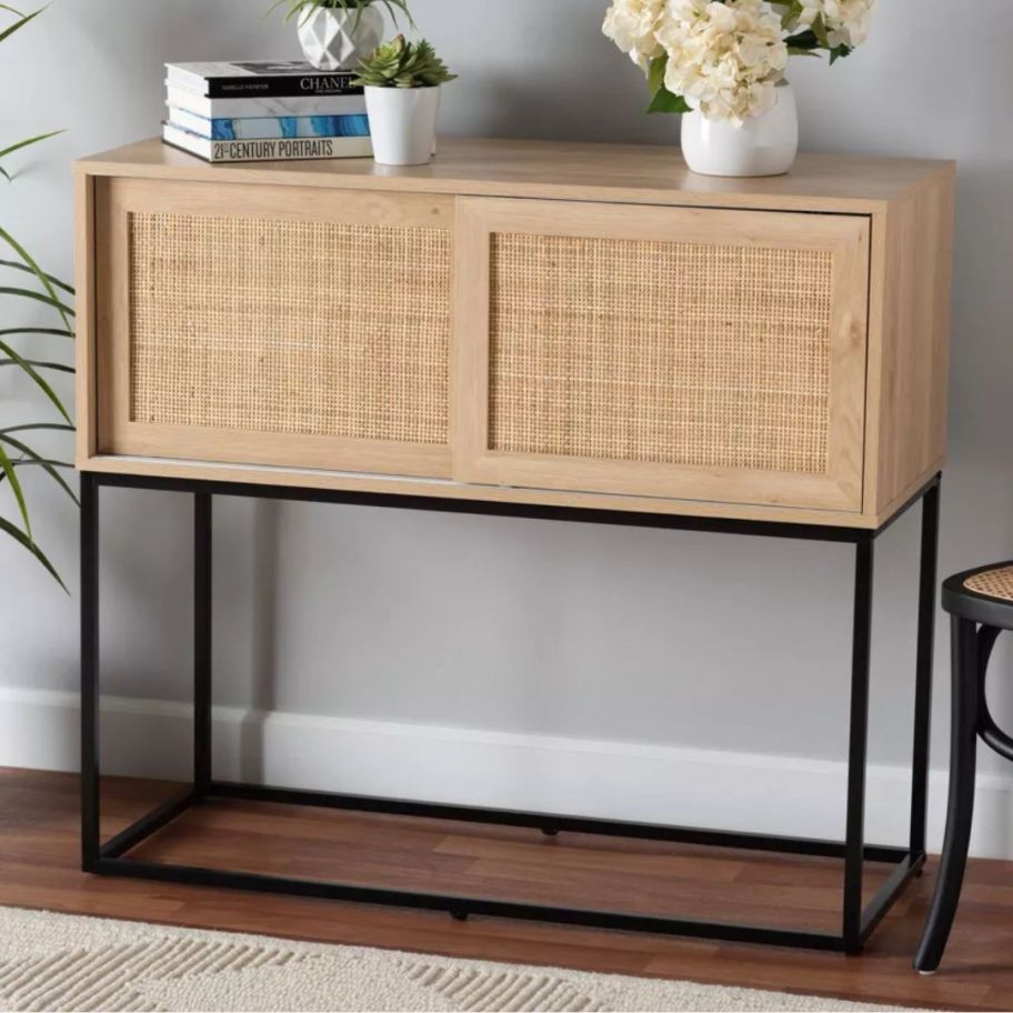rattan buffet table with metal base