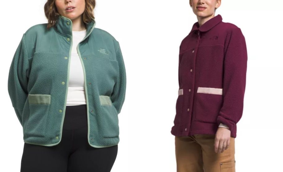 two women wearing color bl;ock the north face jackets 