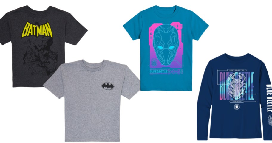 two sets of Walmart graphic tees with gray and blue