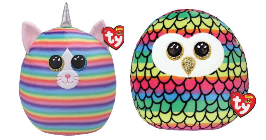 ty cat and owl squish a boos stock images