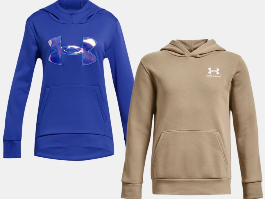 blue and tan kid's Under Armour hoodies