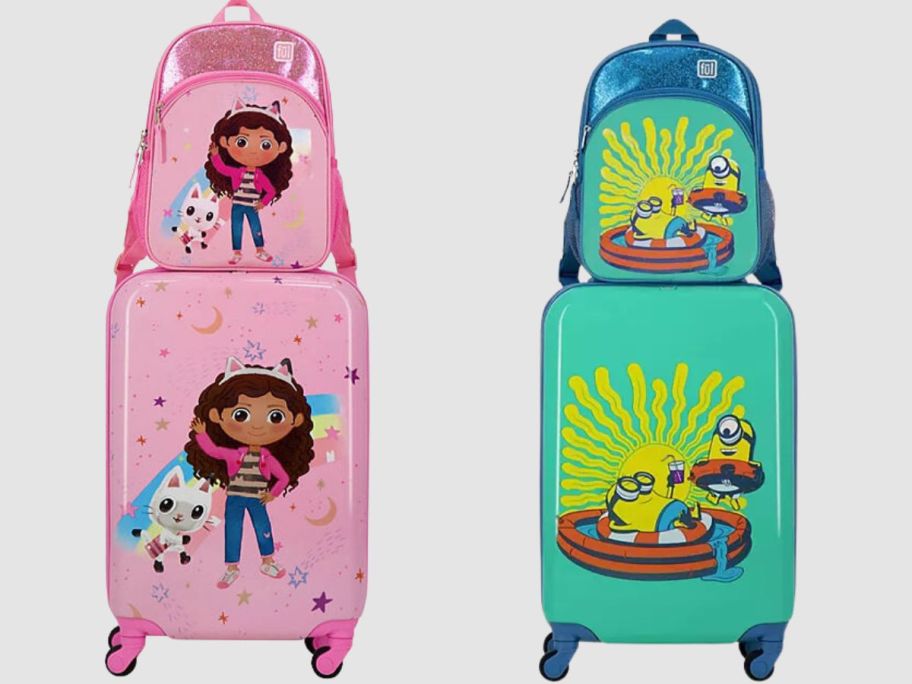 kid's luggage 2-piece sets, Gabby's Dollhouse and Sponge Bob