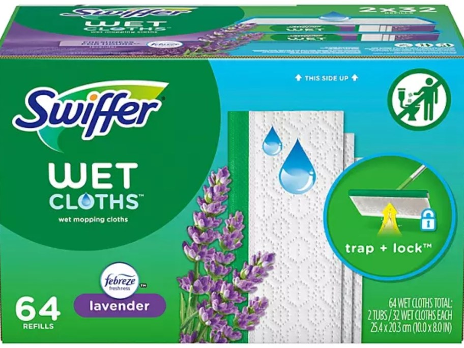 box of Swiffer Sweeper Wet Mopping Cloth Refills, Lavender Scent