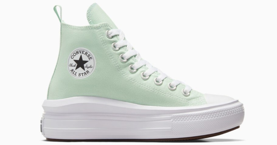 kid's light green and white platform high top Converse Chuck Taylor shoe