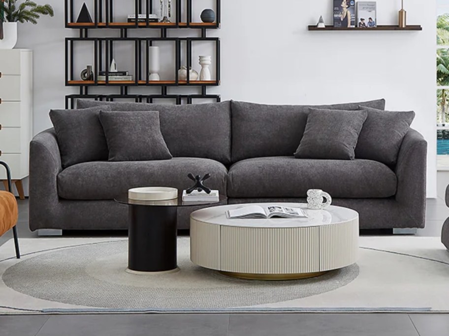 dark grey sofa in a modern living room