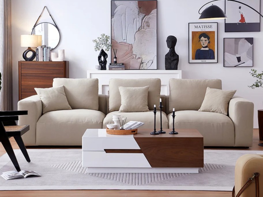 large beige sofa in a modern style living room