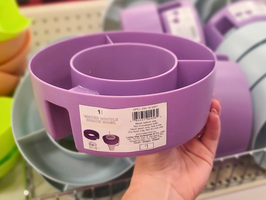 hand holding a light purchase Tumbler Divided Snack Tray Accessory in store