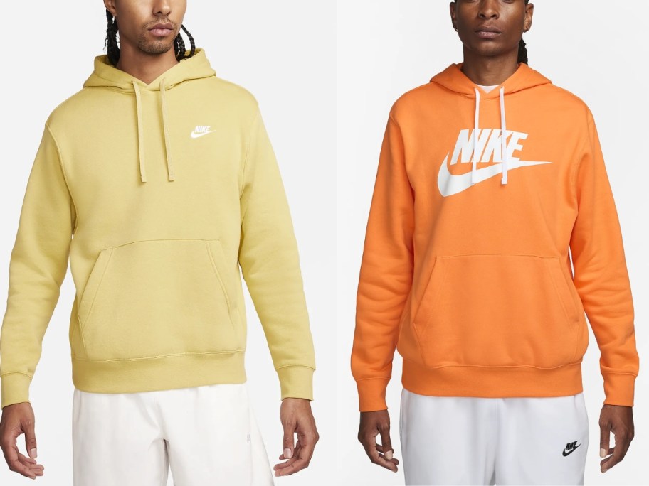 men wearing yellow and orange Nike hoodies