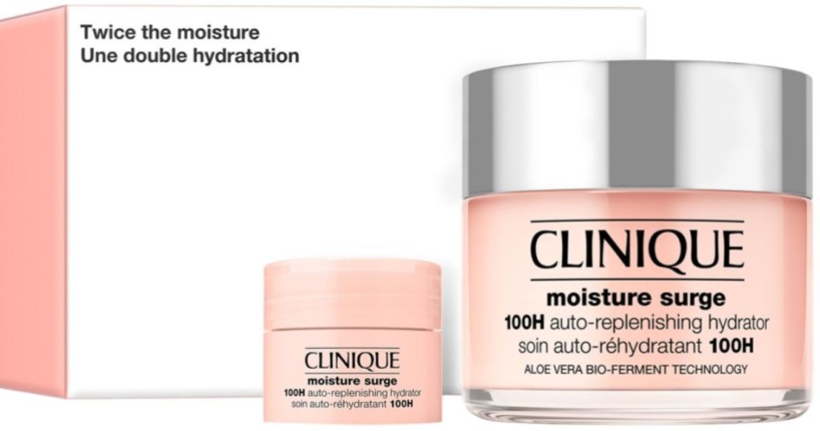 Clinique Twice the Moisture Skincare Set with jars of moisturizer and the box they come in