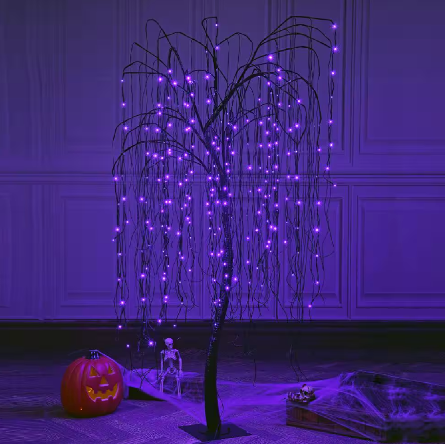 7 Foot tall prelit purple halloween tree decoration from Home Depot Halloween section