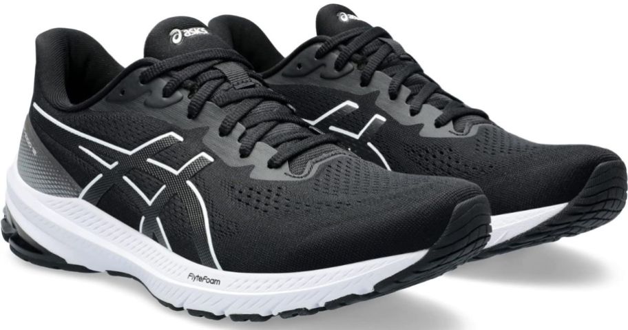 a pair of black and silver mens running shoes