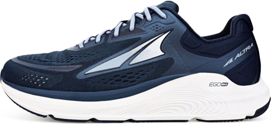 navy blue and white running shoe