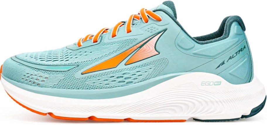 blue, orange, and white running shoe