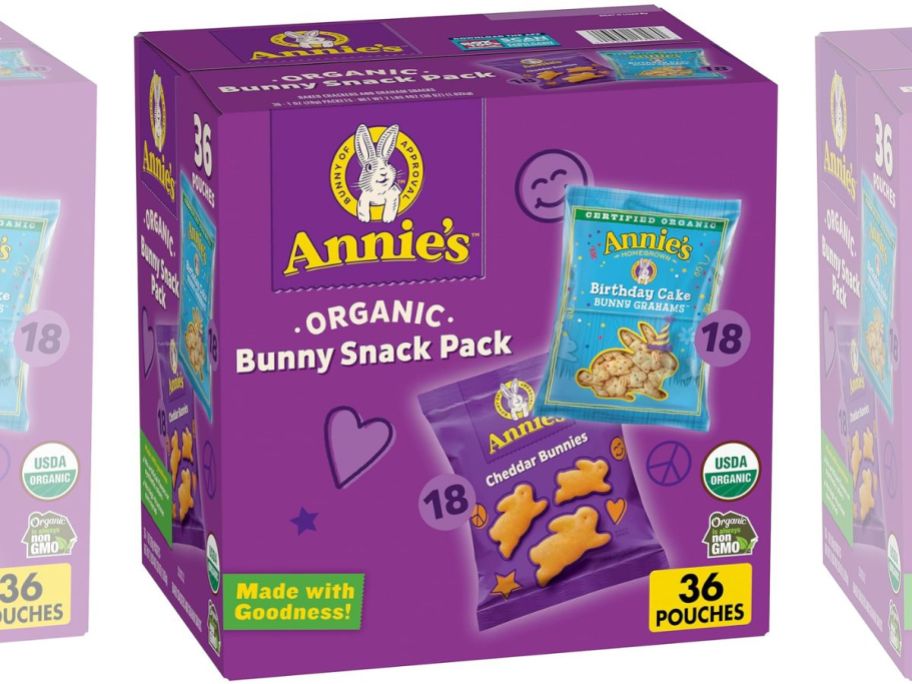 Stock image of Annie's Organic Birthday Cake Bunny Grahams & Cheddar Bunnies 36-count