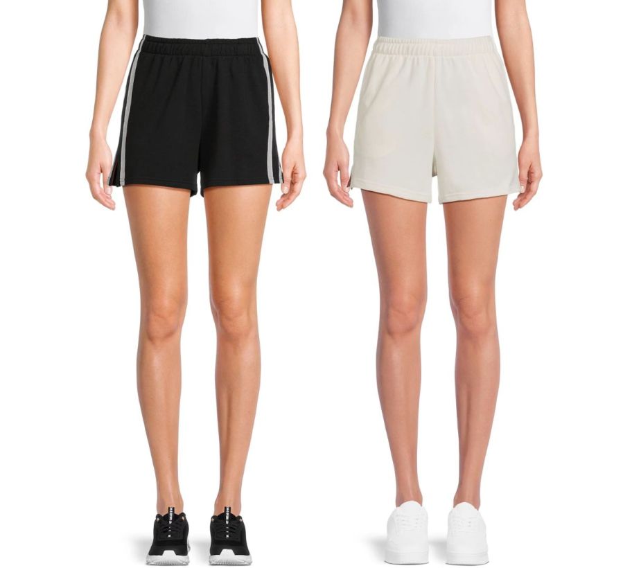 two models wearing french terry shorts 
