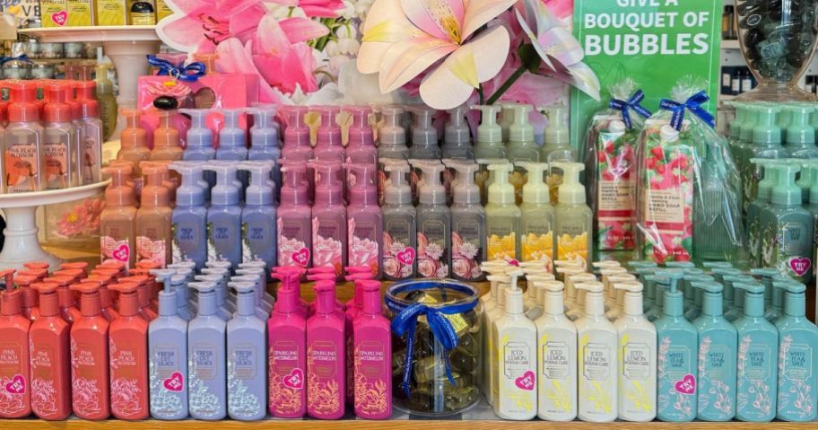 A display of Bath & Body Works Hand Soaps