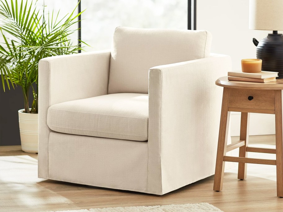 white arm chair in living room