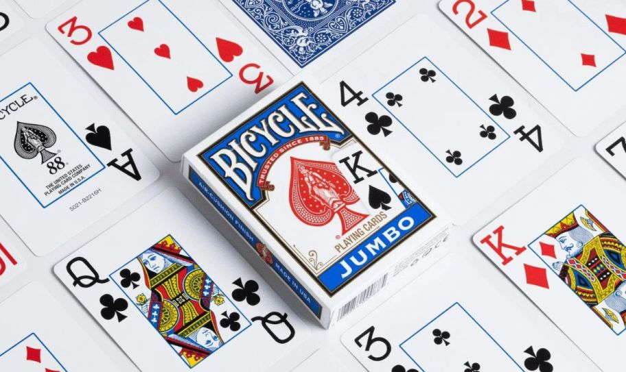 a deck of blue bicycle jumbo index playing cards