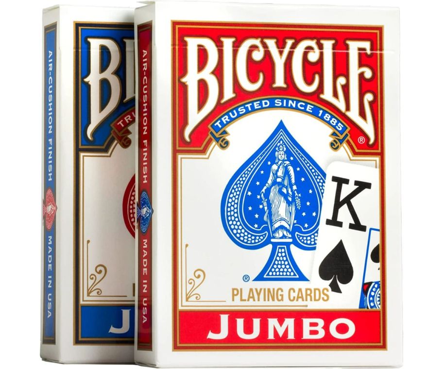 a deck of red and a deck of blue bicycle jumbo index playing cards