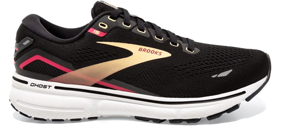 black and pink brooks running shoe