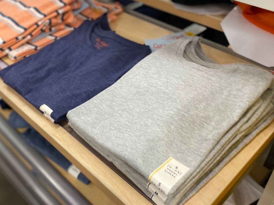 Cat & Jack Boys T-shirts folded in stacks at the store