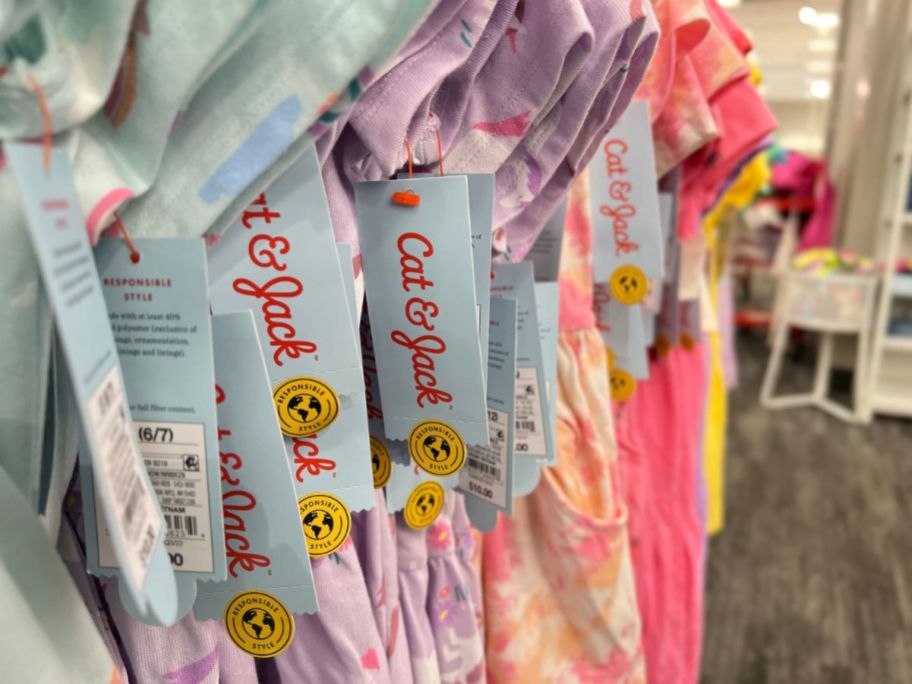 a rack of Cat & Jack girls dresses