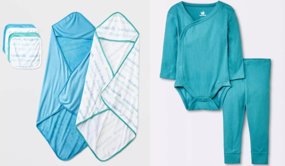 cloud island bath gift set and bodysuit and pants set