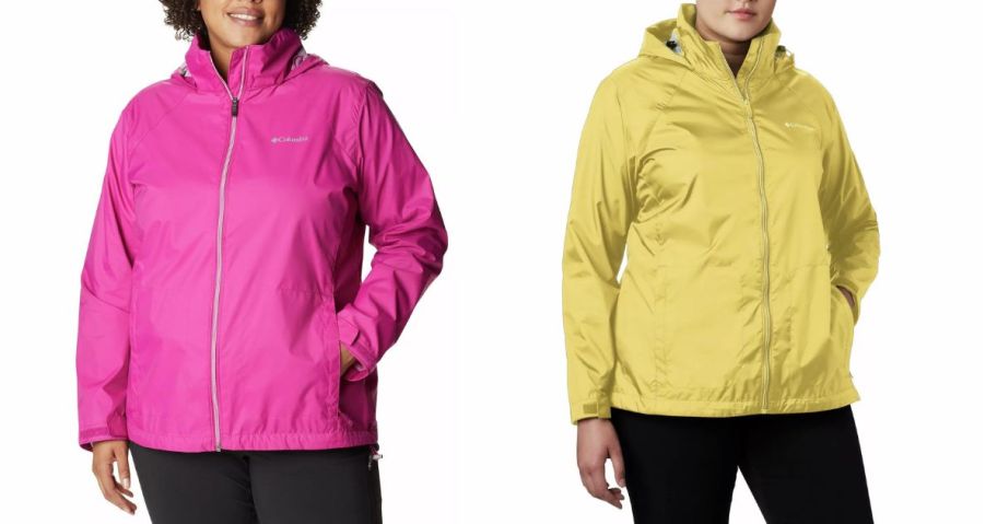 two women wearing Columbia Women's Plus Size Switchback III Hooded Packable Jackets