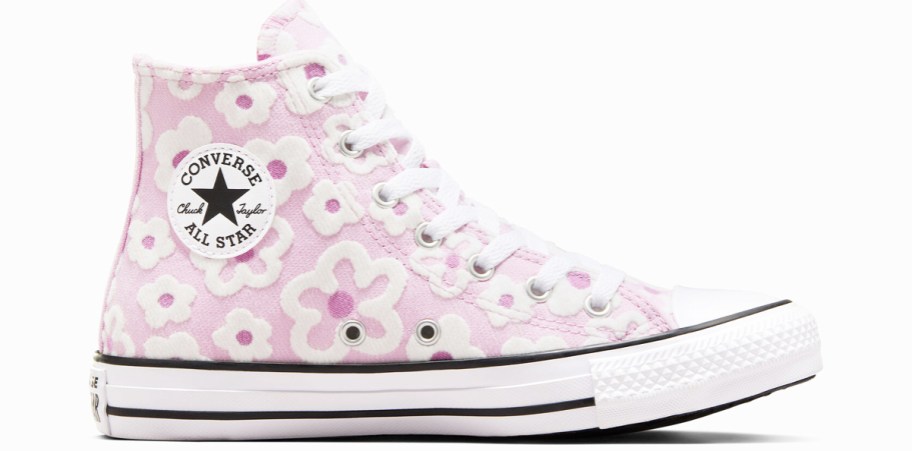 pink and white floral print high top converse sneaker