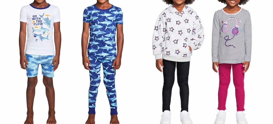 boys and girls in 4-piece pajama and outfit sets