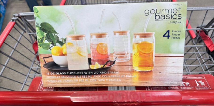 Glass Cups w/ Bamboo Lids & Tritan Straws 4-Pack Only $12.99 at Costco