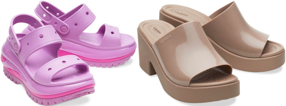 pink platform sandals and brown heels
