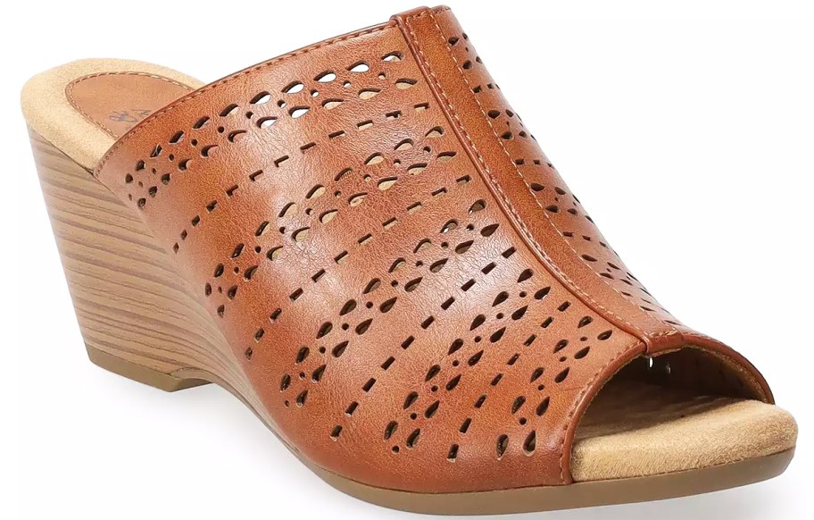brown wedge slide sandal